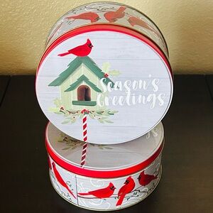 🎄Season's Greetings Holiday Tin with Cardinal Design Set of 2